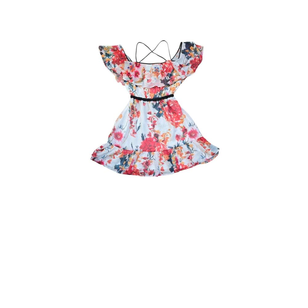Karen Millen Watercolor Floral Off Shoulder Ruffle Mini Whimsygoth Dress Size 6
